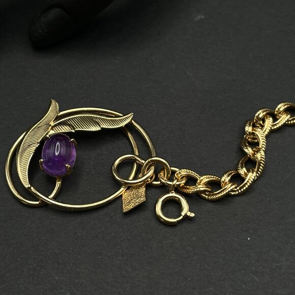 Vintage Sarah Coventry Amethyst & Vine Dangle Bracelet Signed Designer Jewelry - Picture 4 of 5